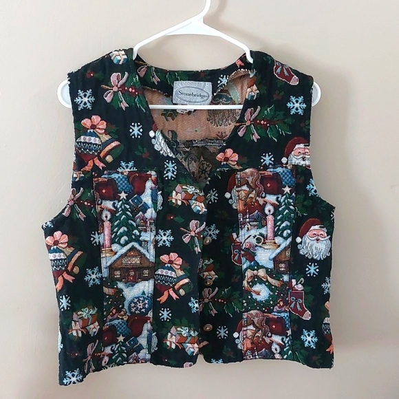 1990's Vintage Christmas Tapestry Vest Medium Large - Picture 6 of 17